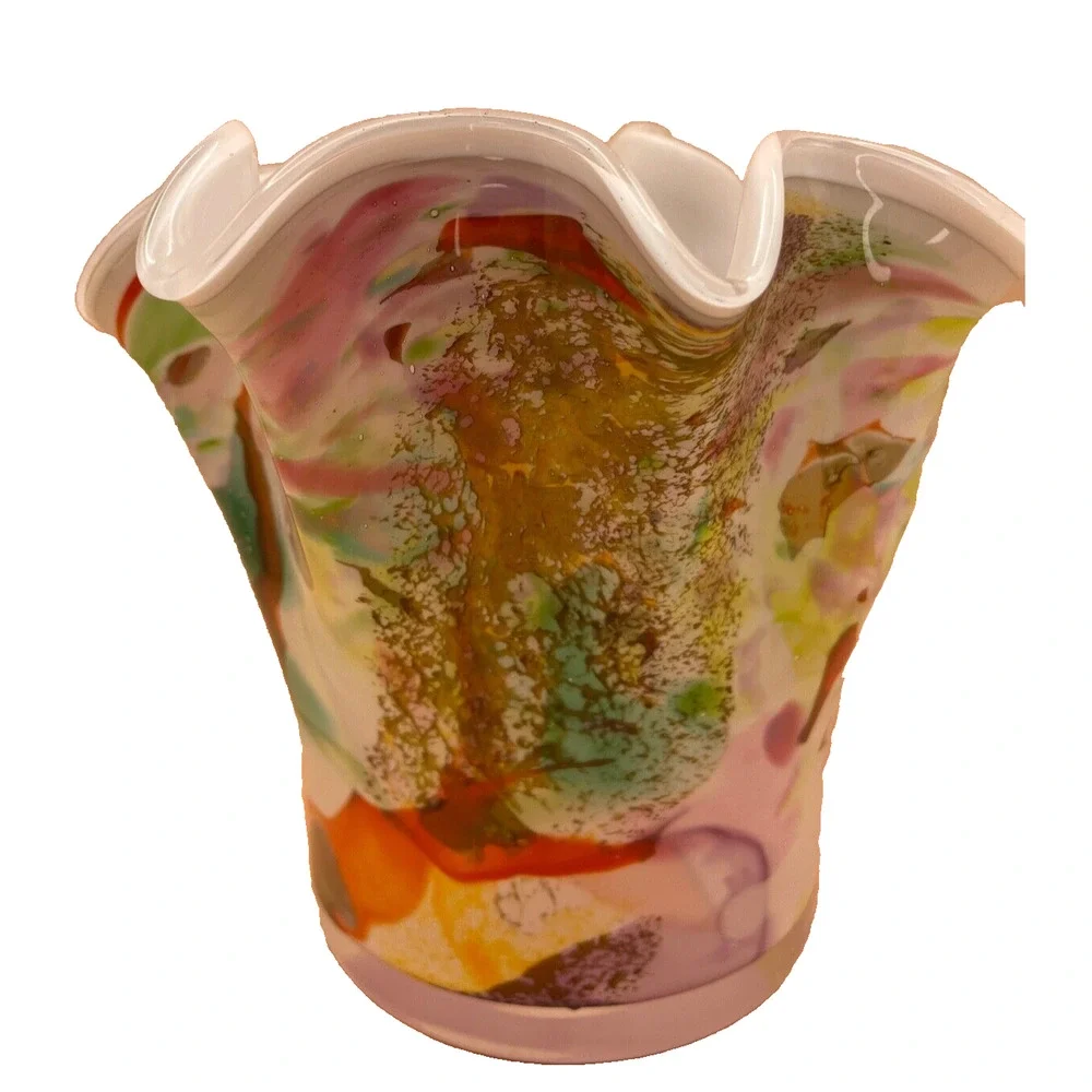 Stunning Josefina Krosno Hand Blown Glass Multi Colored Handkerchief Vase- USED